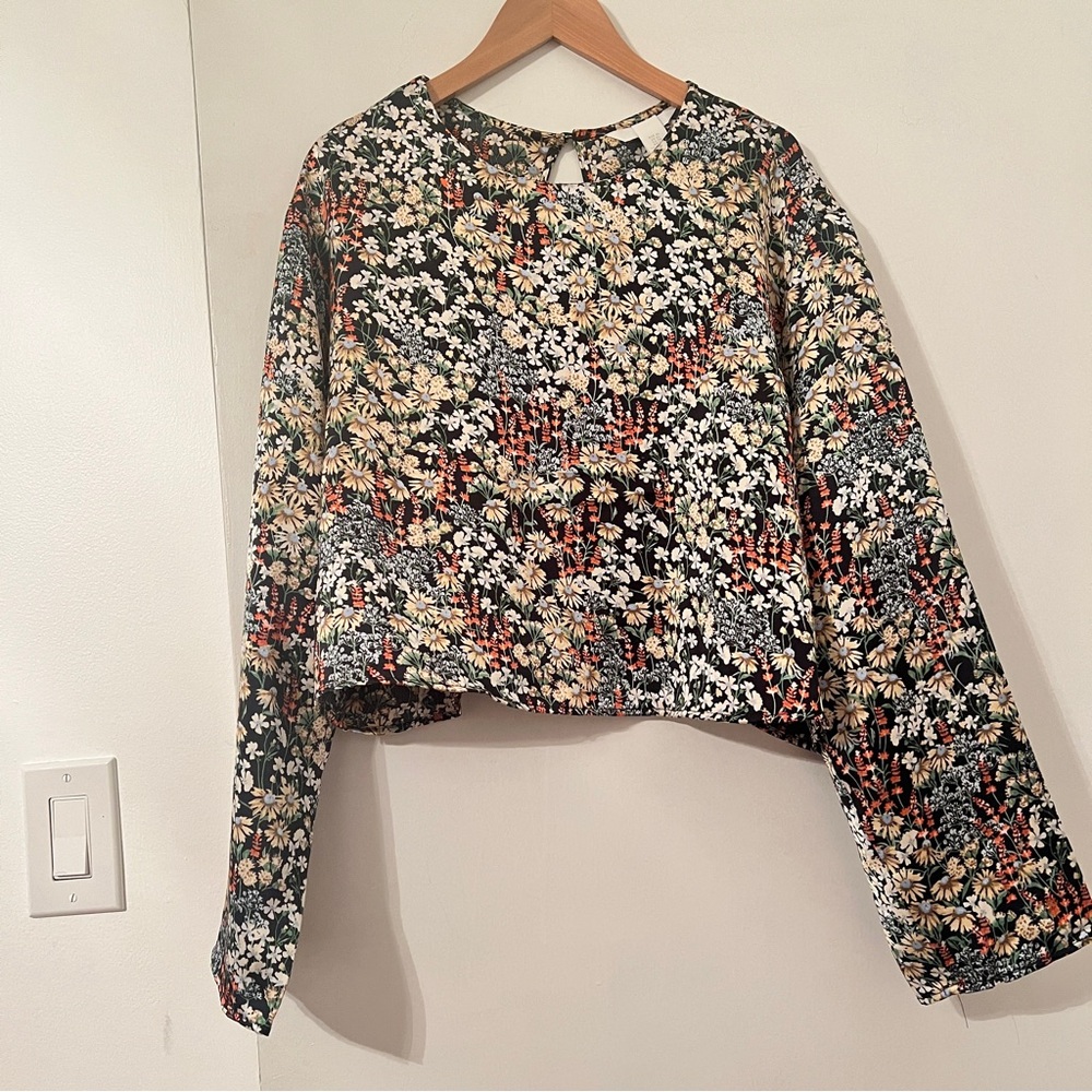 H&M Silky Floral Long Sleeve Blouse